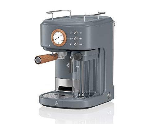 Swan Nordic One Touch Espresso Machine, Slate Grey, 20 Bars of Pressure, Milk Frothing Steamer, 1.7L Tank, Scandi-style, SK22150GRYN