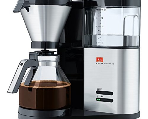 Melitta Aroma Elegance, 1012-01, Filter Coffee Machine with Glass Jug, Black/Brushed Steel