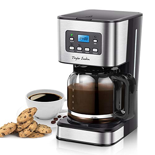 Taylor Swoden Filter Coffee Machine, Drip Coffee Maker with Programmable 24hr Timer, Keep Warm & Anti-Drip, Reusable Filter Fast Brewing – Darcy 950W 1.5 L Black Stainless Steel Coffee Machine