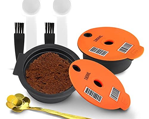 Tassimo Reusable Pods 180ml 2 Pack, Reusable Coffee Pods for Bosch Tassimo Machine, Reusable Coffee Pods Tassimo with Slicone Lid 180ml Readable Barcode