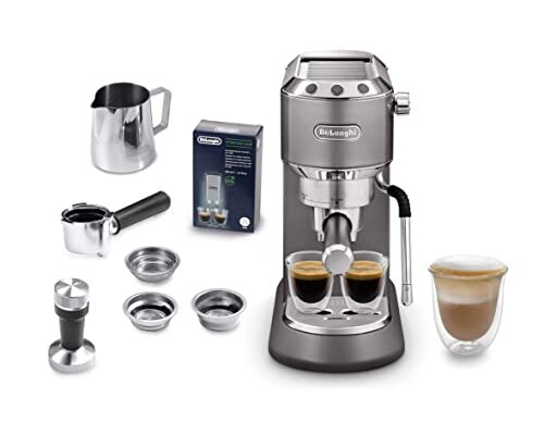 De'Longhi Dedica Arte EC885.​GY, Traditional Barista Pump Espresso Machine, Manual Coffee Machine, My LatteArt Steam Wand, Compact Design 15cm Wide, Fit Mug Up to 13cm, Grey