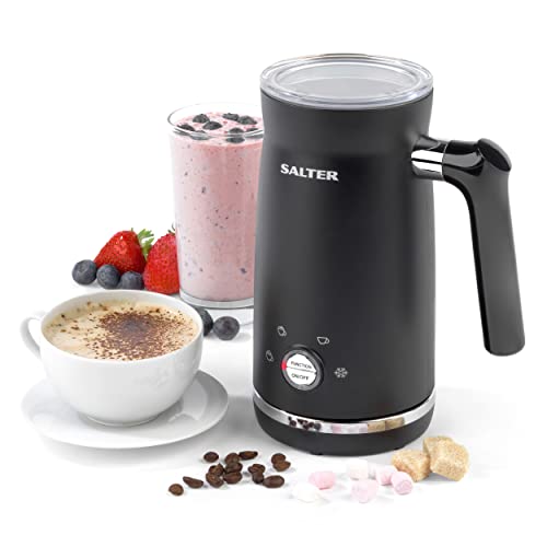 Salter EK4635 Milk Frother Warmer Electric &ndash; Automatic Milk Steamer For Coffee Latte/Cappuccino, Hot Chocolate Maker, 4 in 1, Cold Foam Milkshakes, Non-Stick/Cordless, Removable Whisk, 150/300ml, 500W