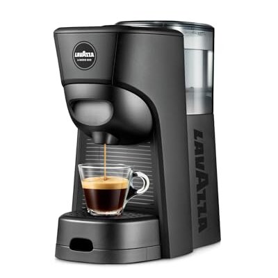 Lavazza, A Modo Mio Tiny Eco, Coffee Capsule Machine, Compact, Compatible with A Modo Mio Coffee Pods, with Automatic Shut-Off, Removable and Adjustable Cup Rest, 1450 W, 220-240 V AC, 50-60 Hz, Black