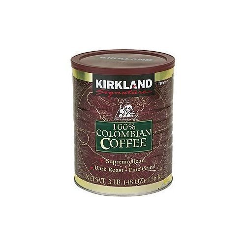 2 X Kirkland Signature 100% Colombian Filter Coffee Supremo Bean Dark Roast Fine Grind 1.36kg