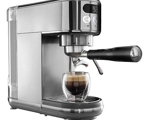 Daewoo Compact Espresso Coffee Machine, Digital, 20Bar Pressure, Professional Look With Steam Wand, Barista Quality Coffee Made At Home With Ground Coffee, 1.2 Litre Water Tank, Accessories Included