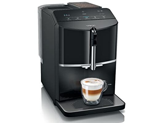 SIEMENS EQ300 Fully Automatic Bean to Cup Espresso Coffee Machine with milk frother arm, oneTouch Function, 4 coffee beverages, 3 coffee strengths, TF301G19, Piano Black